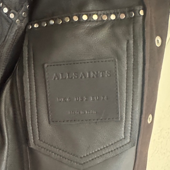 All Saints Dark Brown Studded SuperSoft Nubuck Jacket - Picture 3 of 6